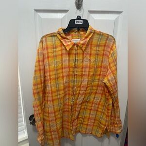 Liz Claiborne Women's Button Down Shirt - Yellow and Red Plaid